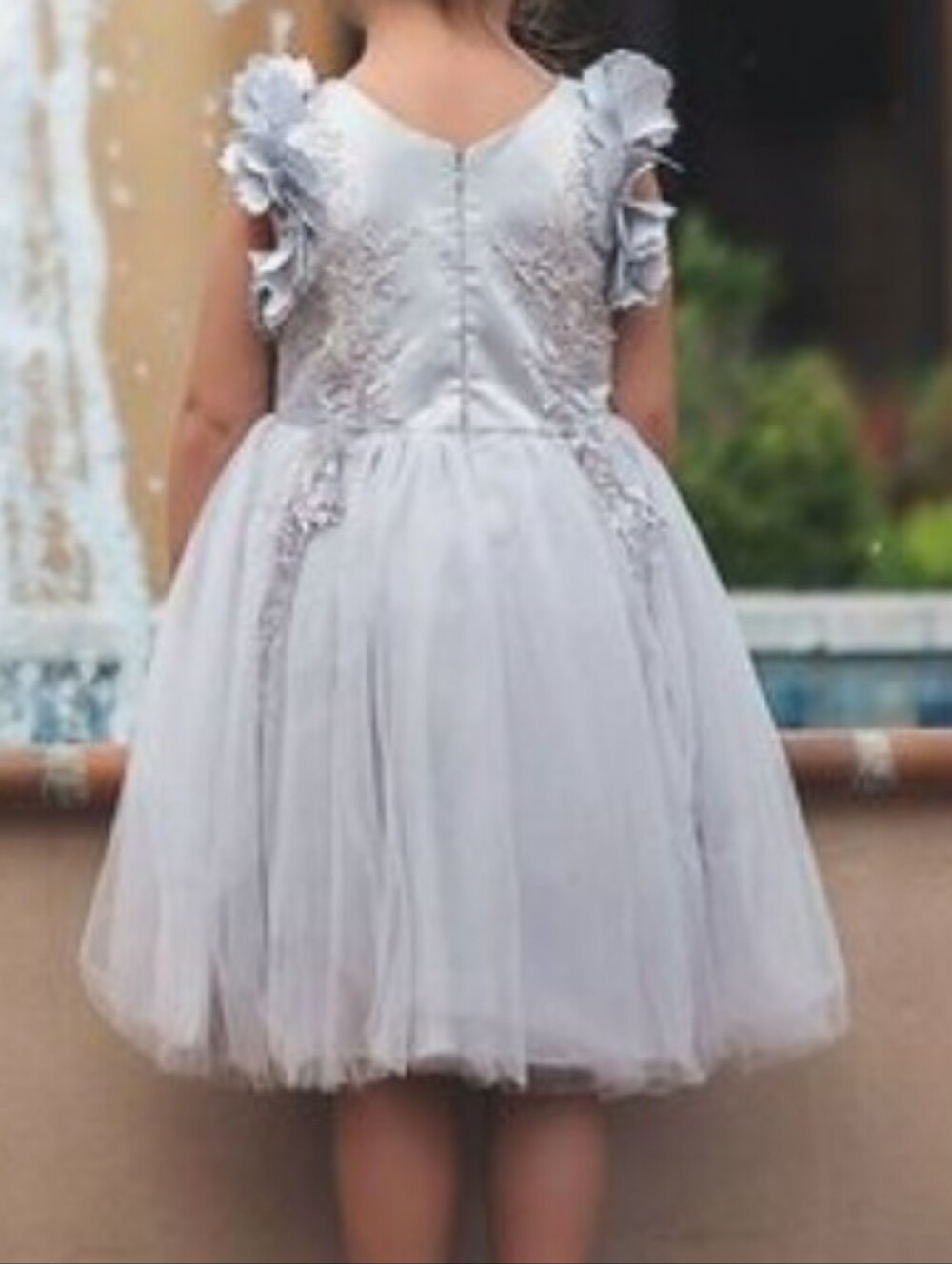 Trish Scully Bianca Appliqué Lace Floral Gown Silver Gray Dress Size 14 Girls - Picture 2 of 14